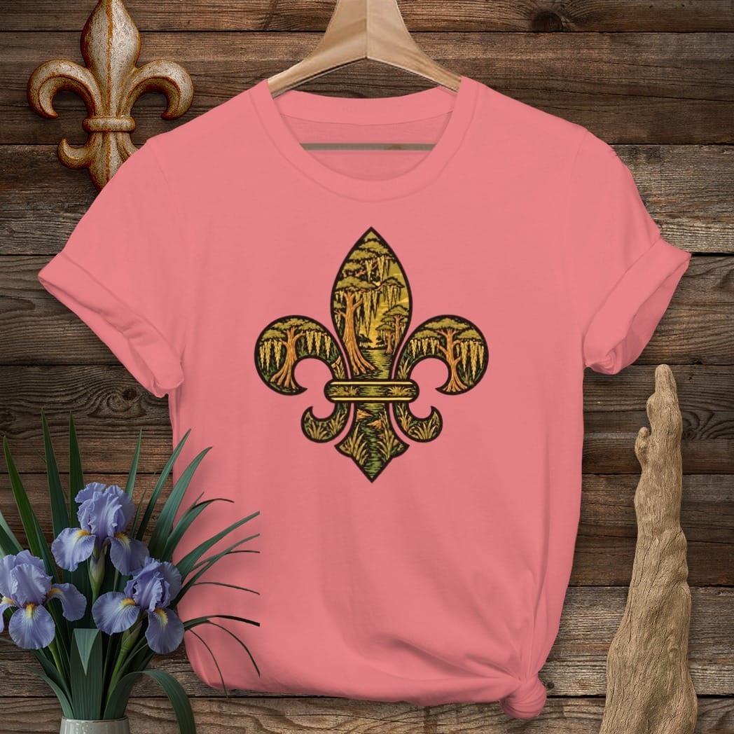 S / Coral Silk Louisiana Bayou Fleur T-Shirt by Laissez Faire Wear