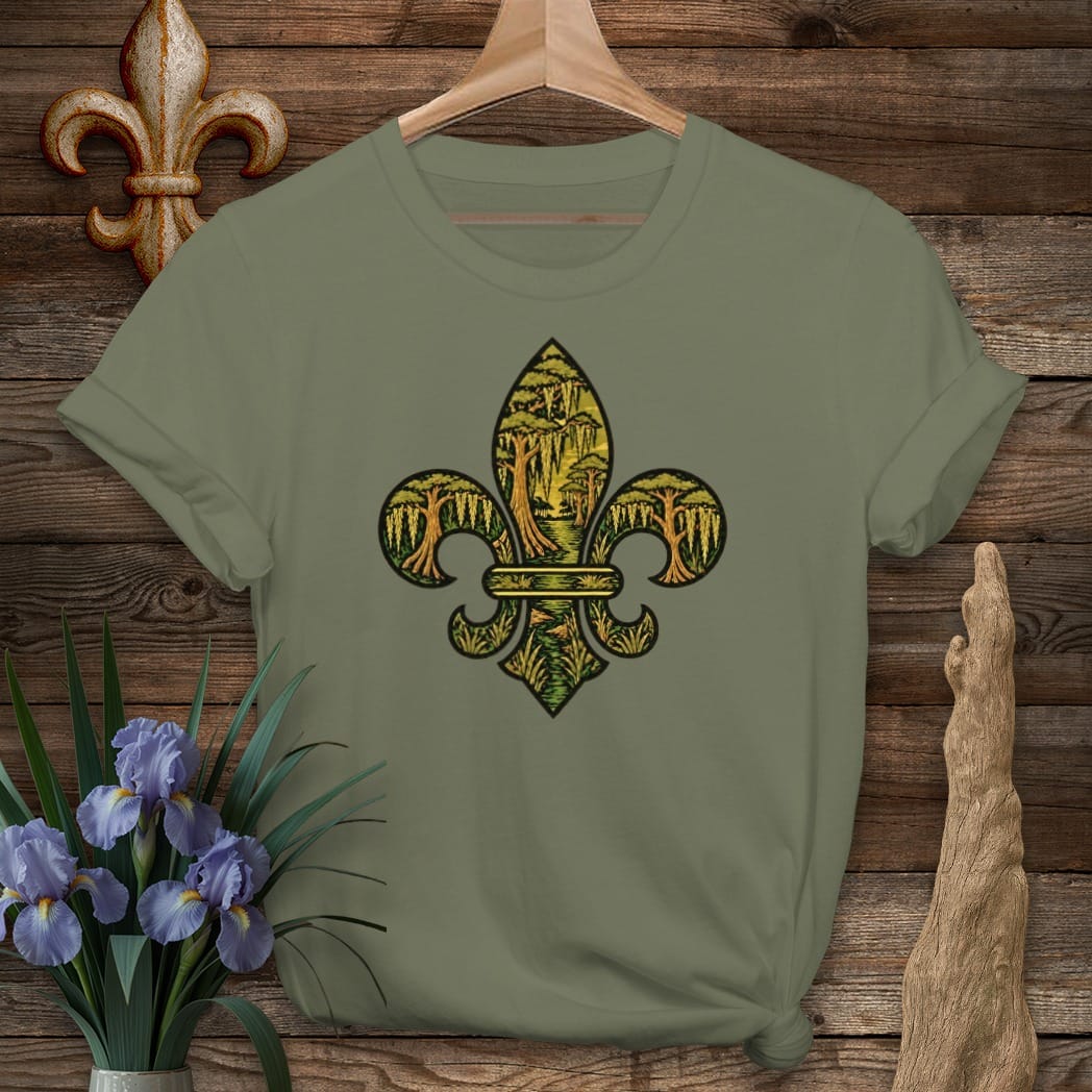 S / Military Green Louisiana Bayou Fleur T-Shirt by Laissez Faire Wear