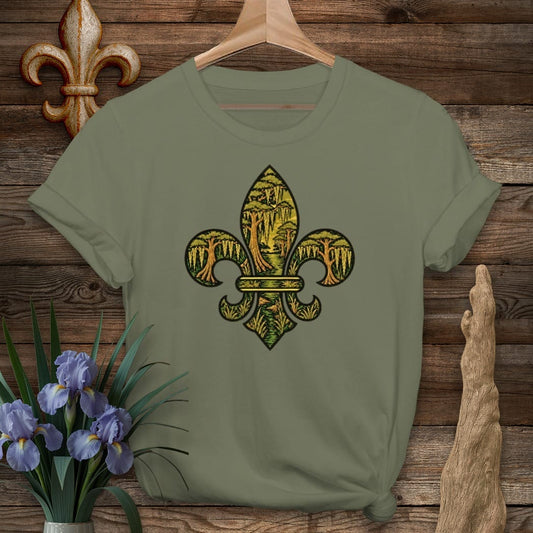 S / Military Green Louisiana Bayou Fleur T-Shirt by Laissez Faire Wear