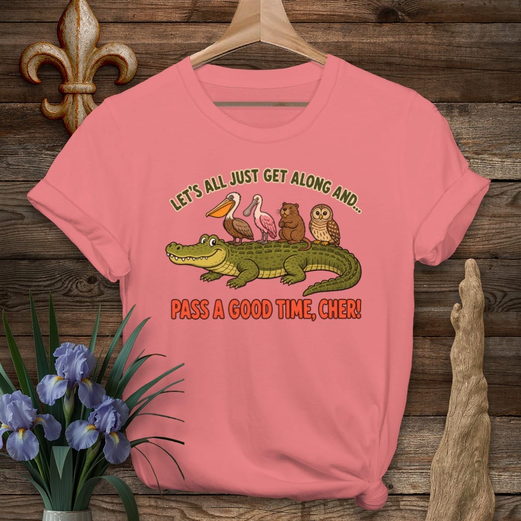 S / Coral Silk Louisiana Bayou Friends Get Along T-Shirt by Laissez Faire Wear