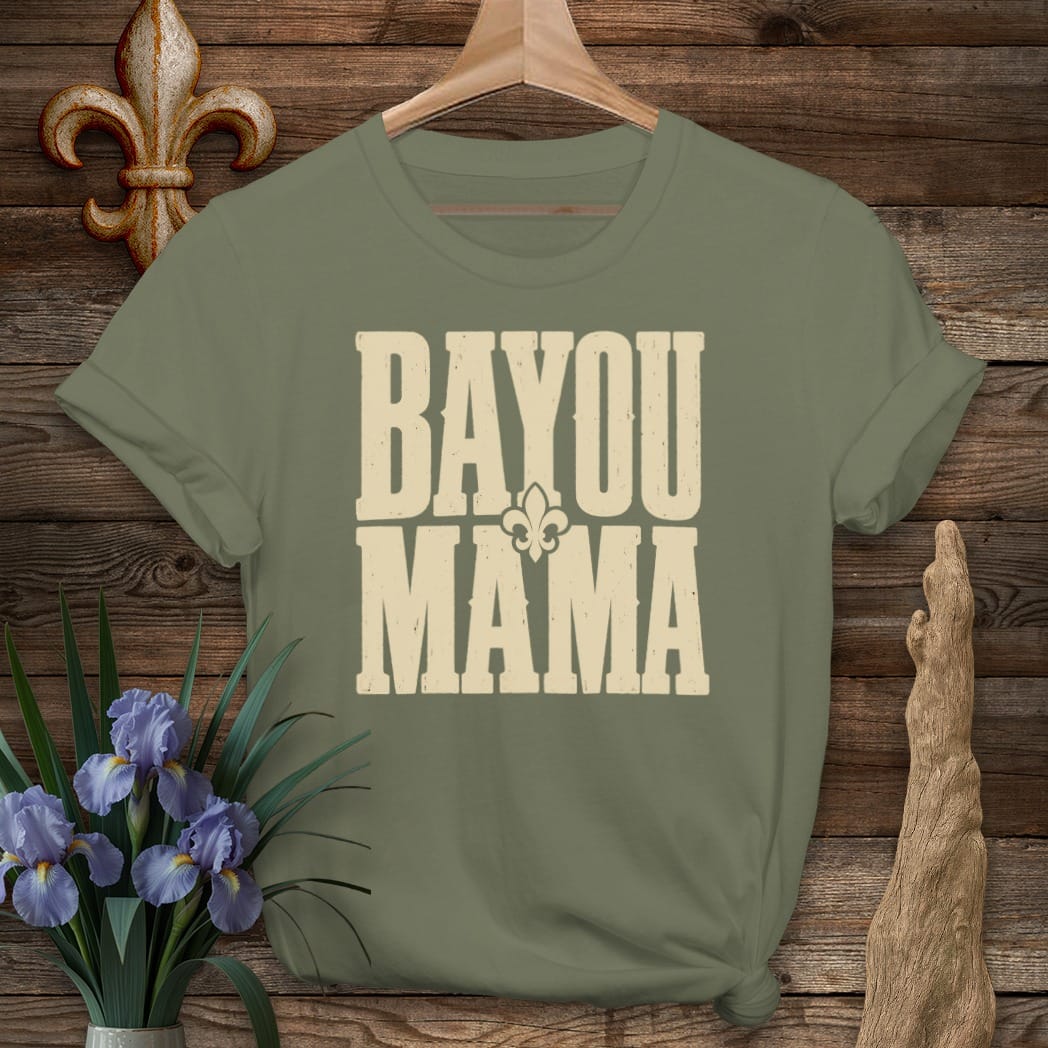 S / Military Green Louisiana Bayou Mama T-shirt by Laissez Faire Wear
