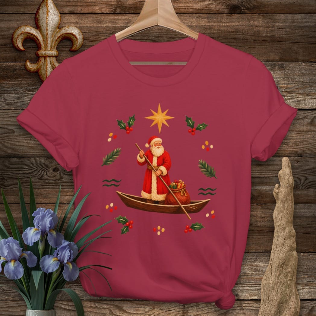 S / Cardinal Red Louisiana Bayou Papa Noel T-Shirt by Laissez Faire Wear