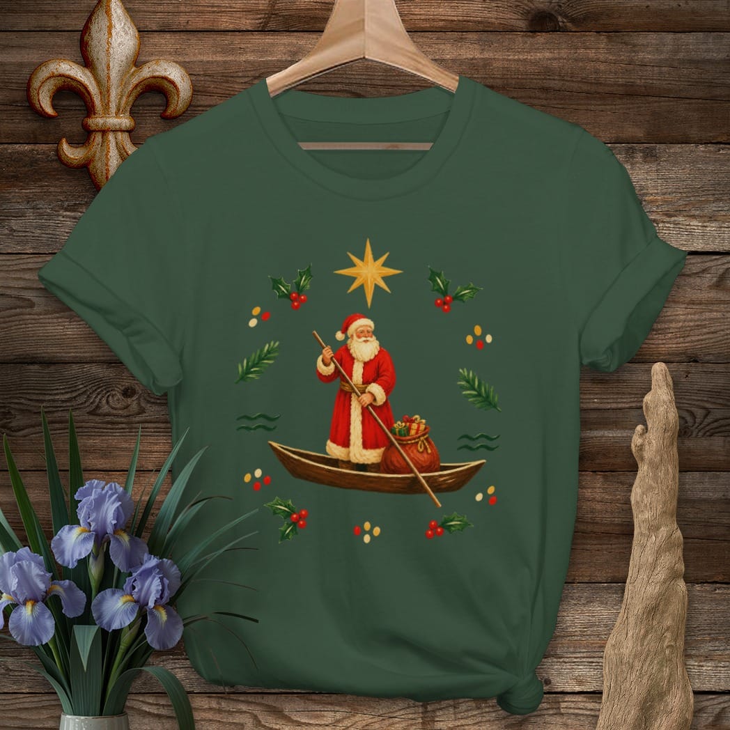 S / Forest Green Louisiana Bayou Papa Noel T-Shirt by Laissez Faire Wear