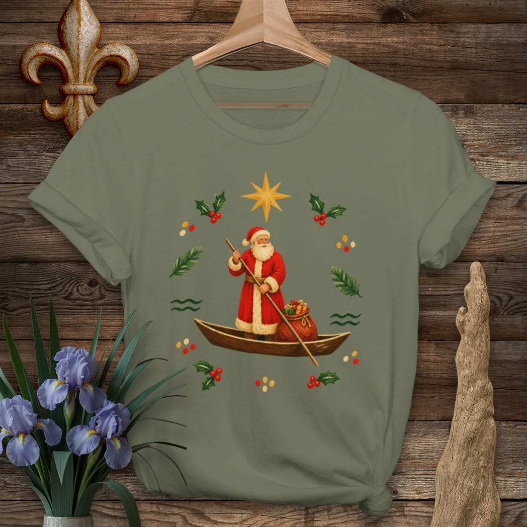 S / Military Green Louisiana Bayou Papa Noel T-Shirt by Laissez Faire Wear