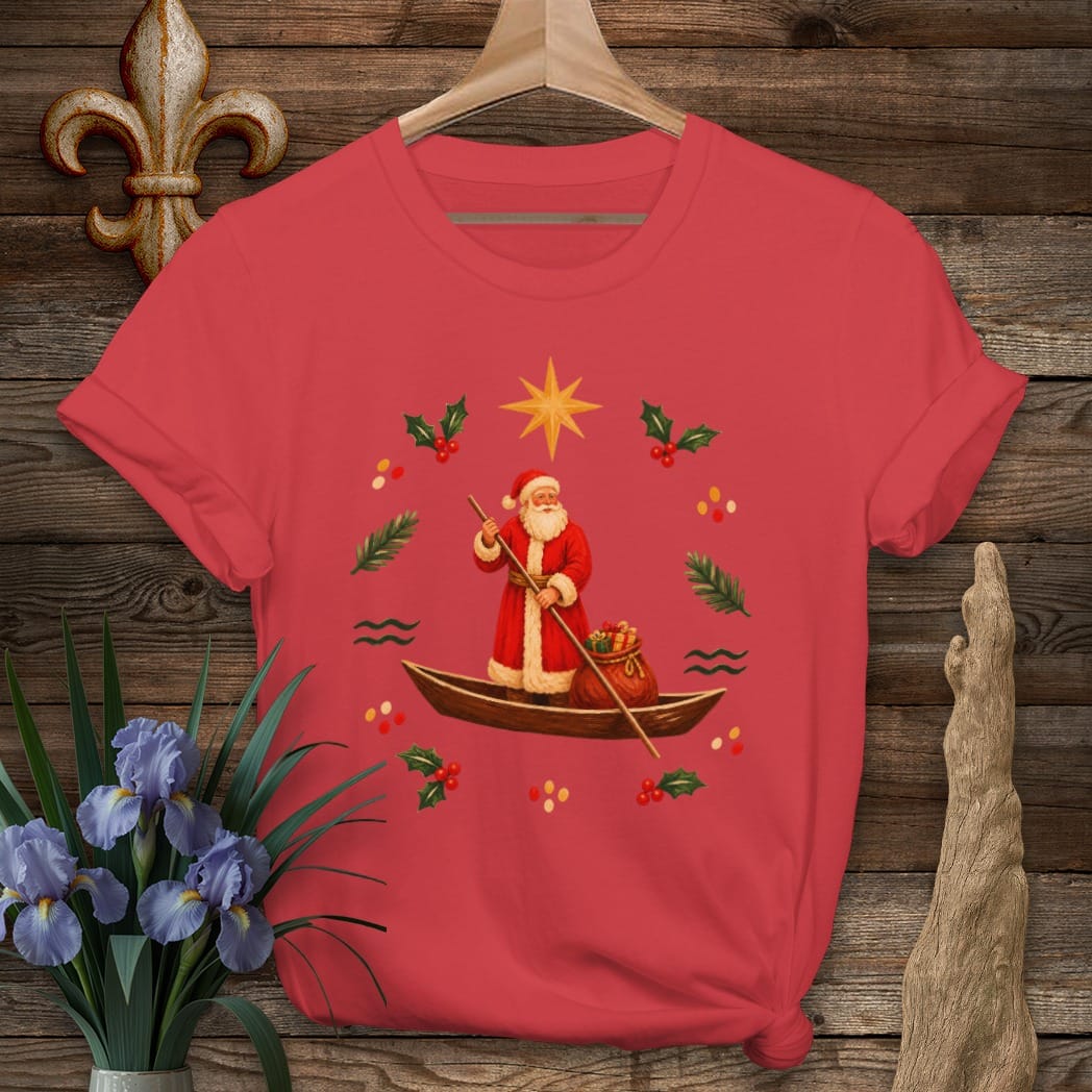 S / Red Louisiana Bayou Papa Noel T-Shirt by Laissez Faire Wear