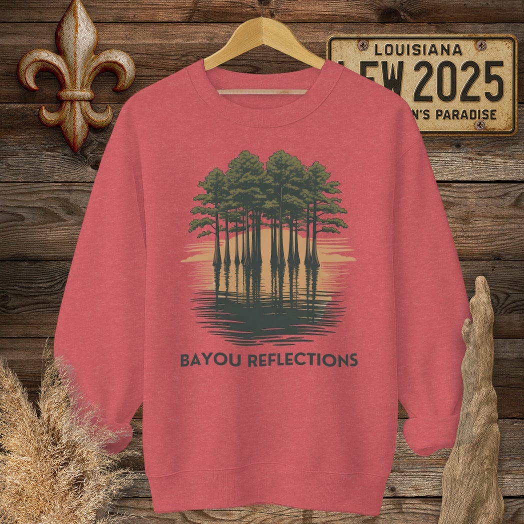 S / Heather Scarlet Red Louisiana Bayou Reflections Sweatshirt by Laissez Faire Wear