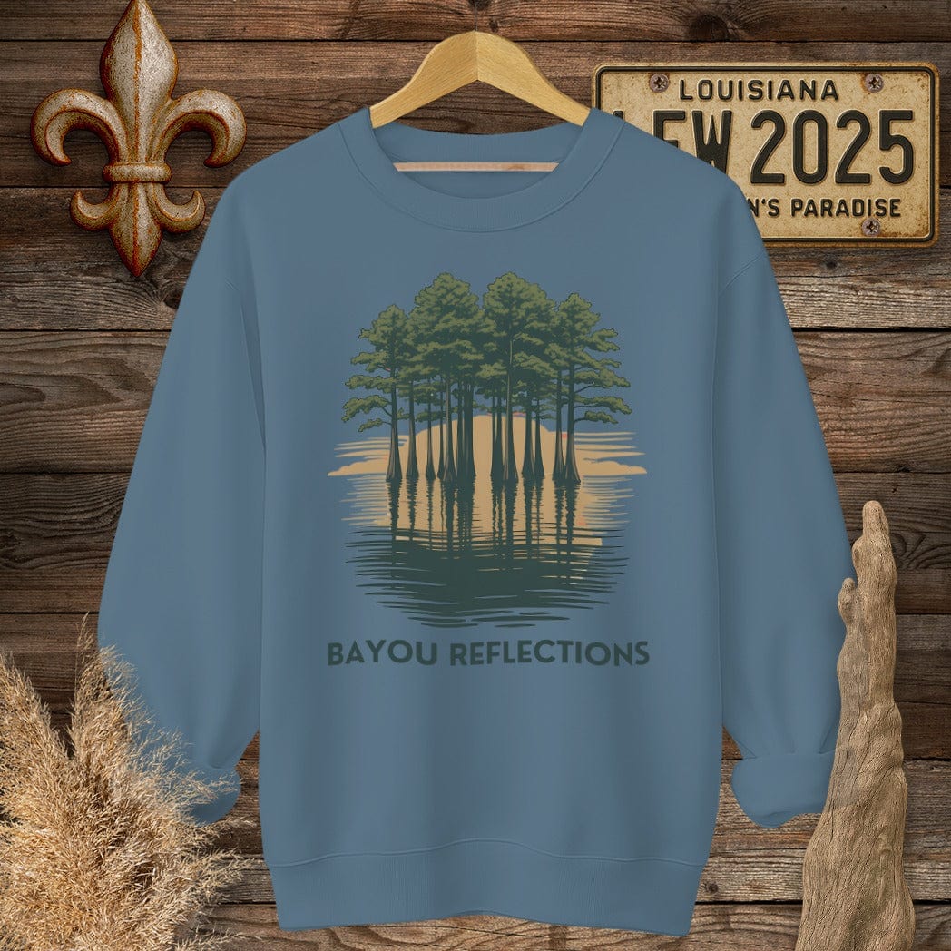 S / Indigo Blue Louisiana Bayou Reflections Sweatshirt by Laissez Faire Wear