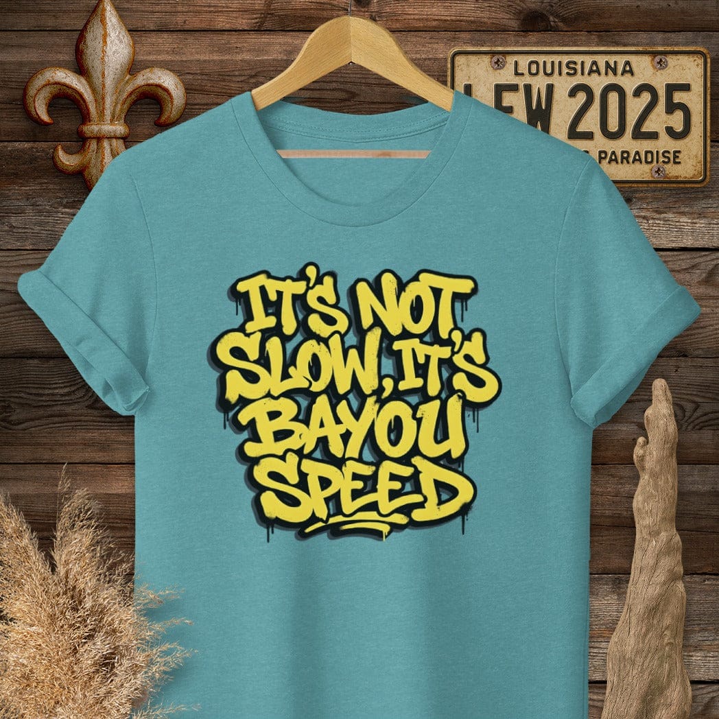 S / Heather Galapagos Blue Louisiana Bayou Speed T-Shirt by Laissez Faire Wear