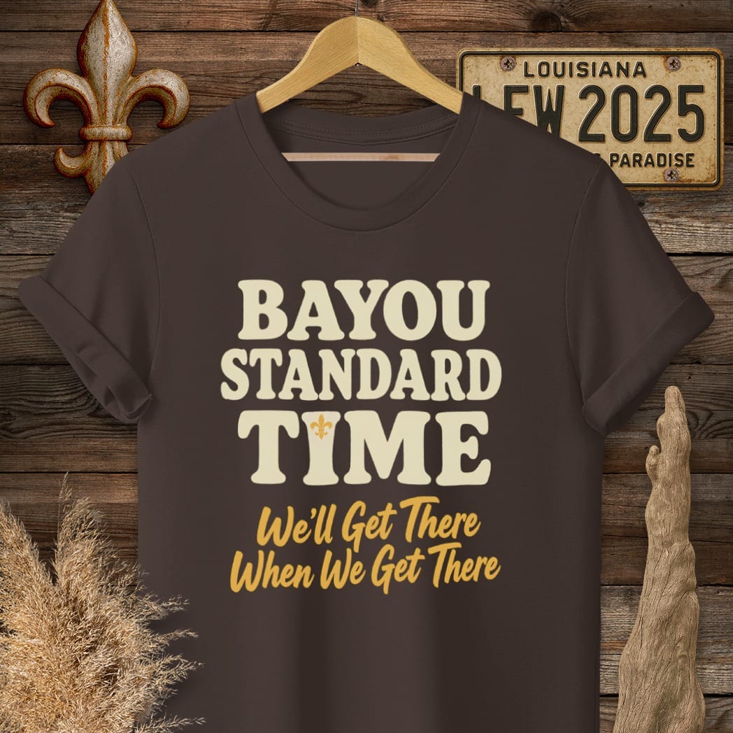 S / Dark Chocolate Louisiana Bayou Standard Time T-Shirt by Laissez Faire Wear