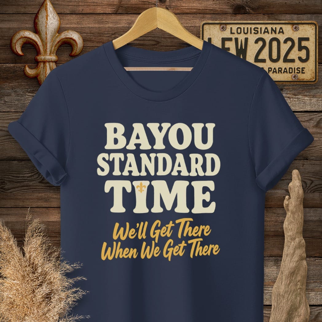 S / Navy Louisiana Bayou Standard Time T-Shirt by Laissez Faire Wear