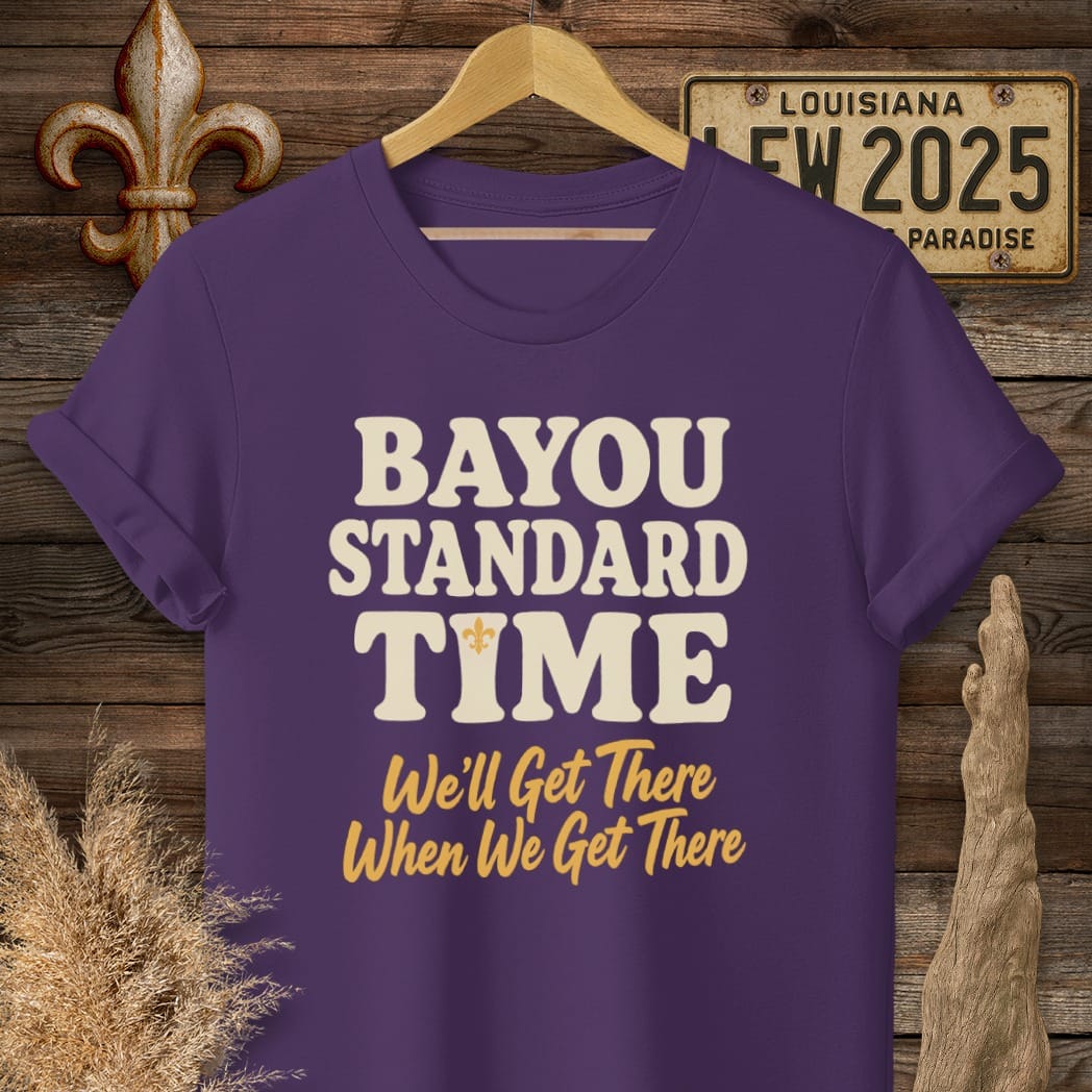 S / Purple Louisiana Bayou Standard Time T-Shirt by Laissez Faire Wear