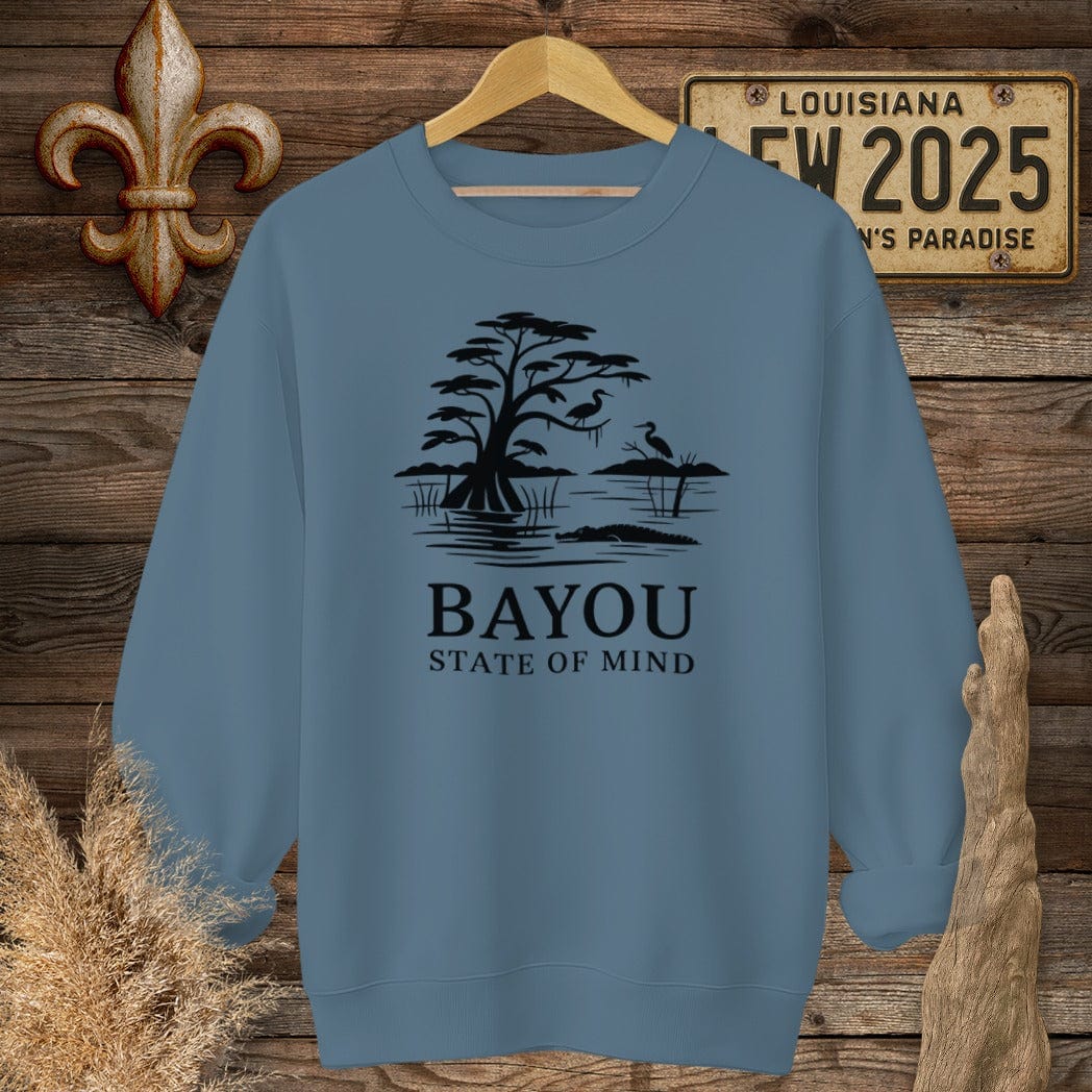 S / Indigo Blue Louisiana Bayou State Of Mind Nature Sweatshirt by Laissez Faire Wear