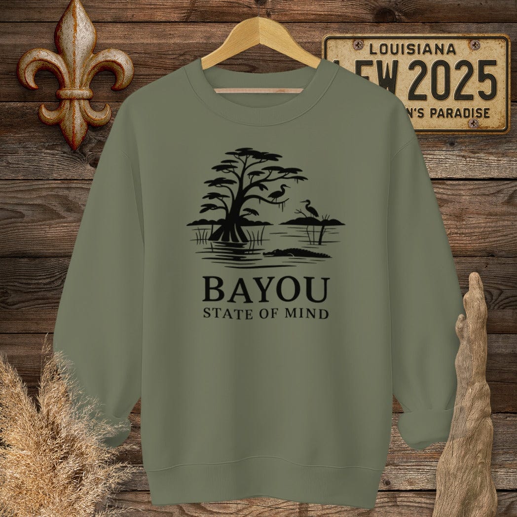 S / Military Green Louisiana Bayou State Of Mind Nature Sweatshirt by Laissez Faire Wear