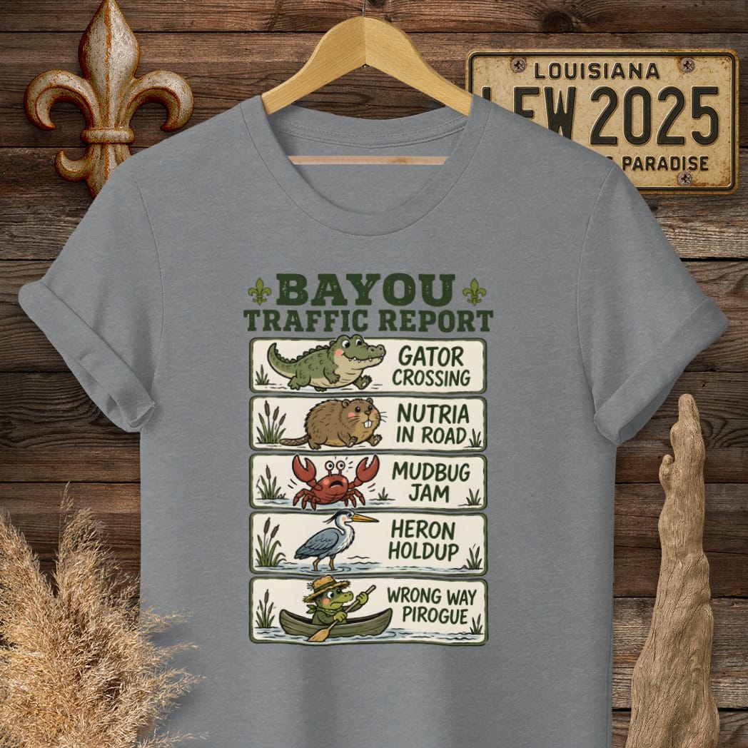 S / Graphite Heather Louisiana Bayou Traffic T-Shirt by Laissez Faire Wear