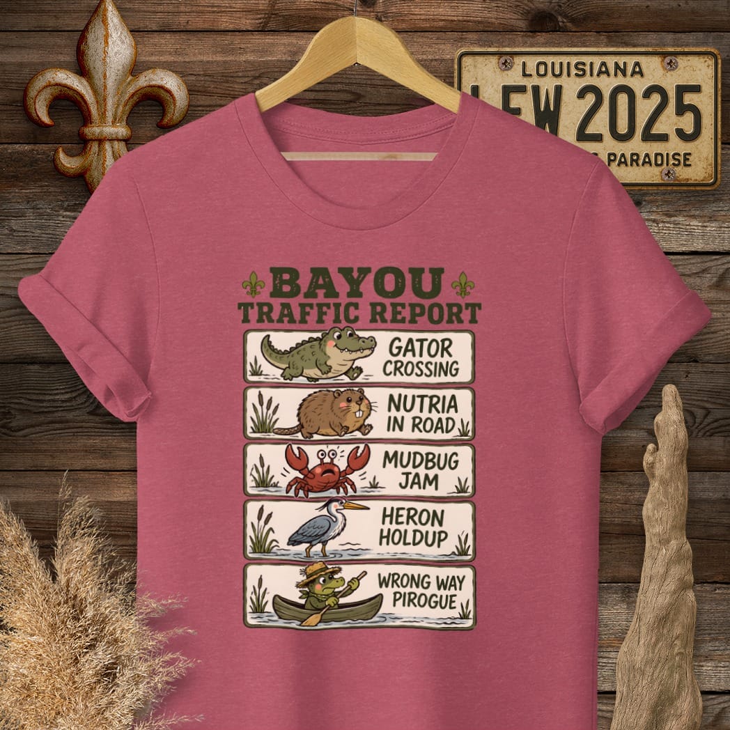 S / Heather Cardinal Louisiana Bayou Traffic T-Shirt by Laissez Faire Wear