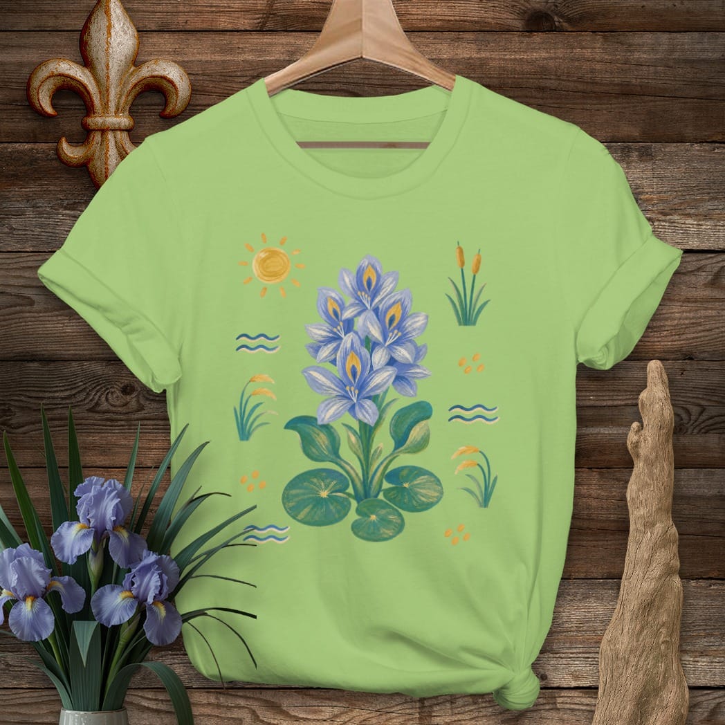 S / Lime Louisiana Bayou Water Hyacinth T-Shirt by Laissez Faire Wear