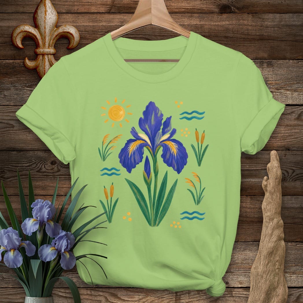 S / Lime Louisiana Bayou Wild Iris T-Shirt by Laissez Faire Wear