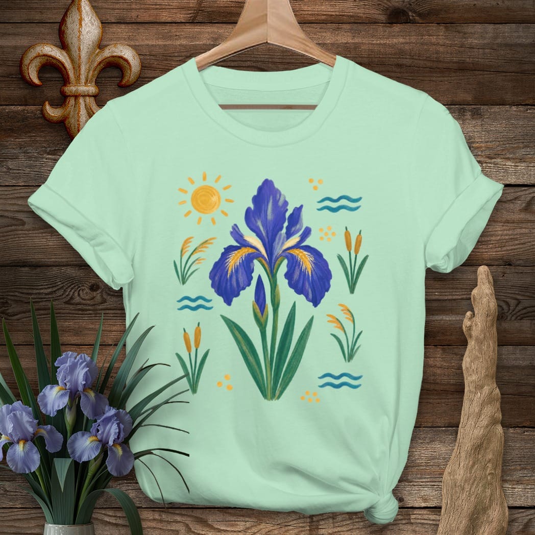 S / Mint Green Louisiana Bayou Wild Iris T-Shirt by Laissez Faire Wear