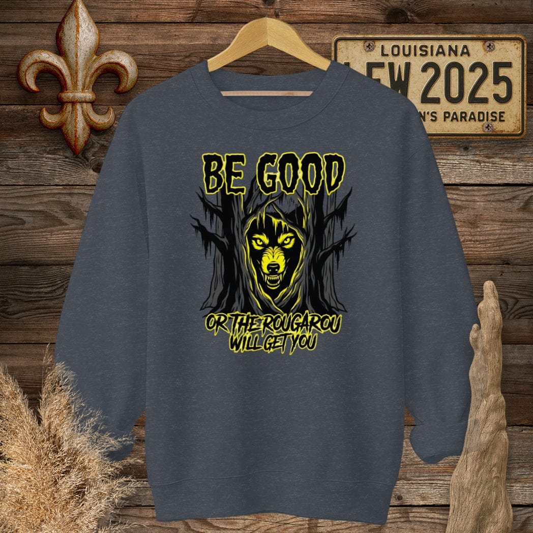 S / Heather Sport Dark Navy Louisiana Be Good - Rougarou Sweatshirt by Laissez Faire Wear