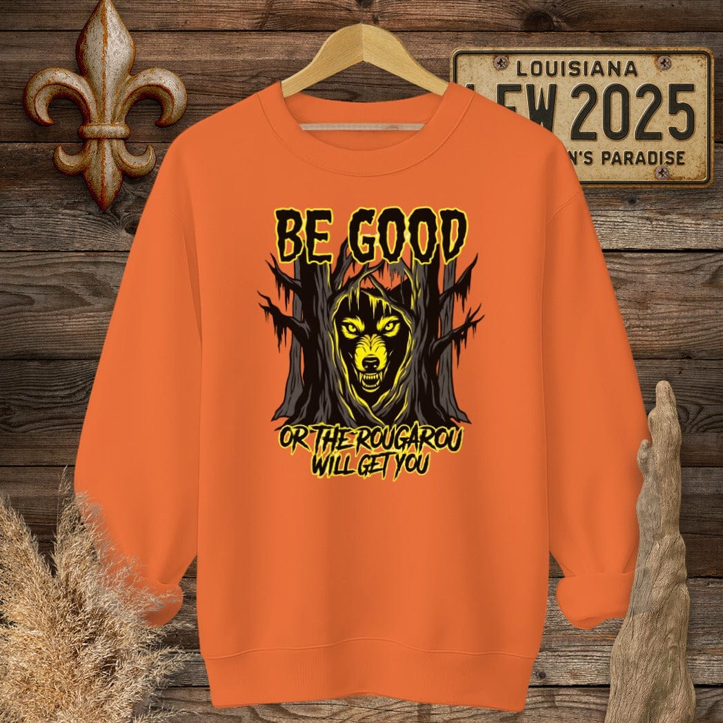 S / Orange Louisiana Be Good - Rougarou Sweatshirt by Laissez Faire Wear