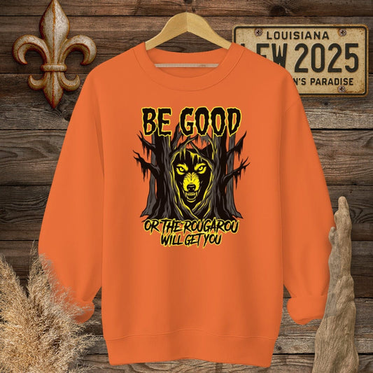 S / Orange Louisiana Be Good - Rougarou Sweatshirt by Laissez Faire Wear