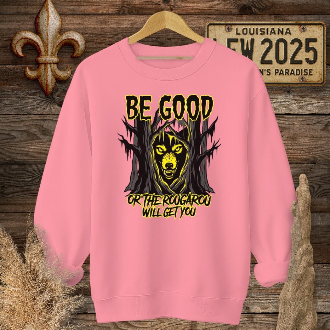 S / Safety Pink Louisiana Be Good - Rougarou Sweatshirt by Laissez Faire Wear