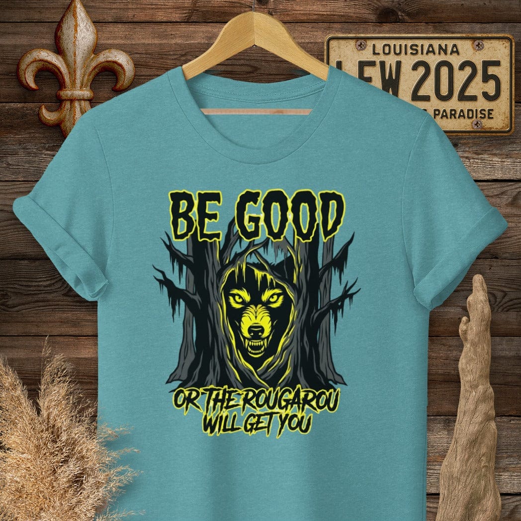 S / Heather Galapagos Blue Louisiana Be Good - Rougarou T-Shirt by Laissez Faire Wear