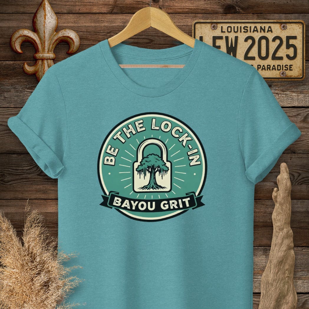S / Heather Galapagos Blue Louisiana Be The Lock-in T-Shirt by Laissez Faire Wear
