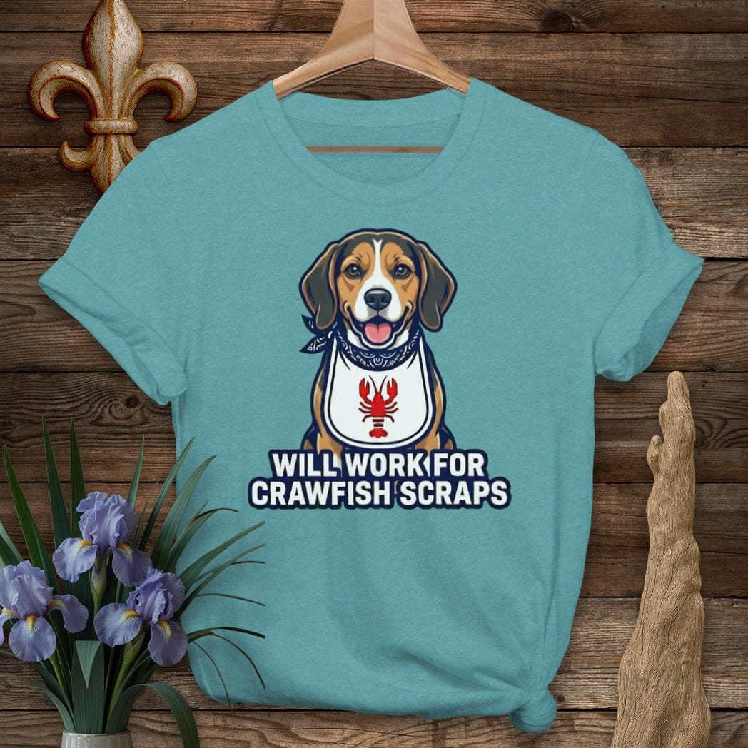 S / Heather Galapagos Blue Louisiana Beagle Crawfish Scraps T-SHirt by Laissez Faire Wear