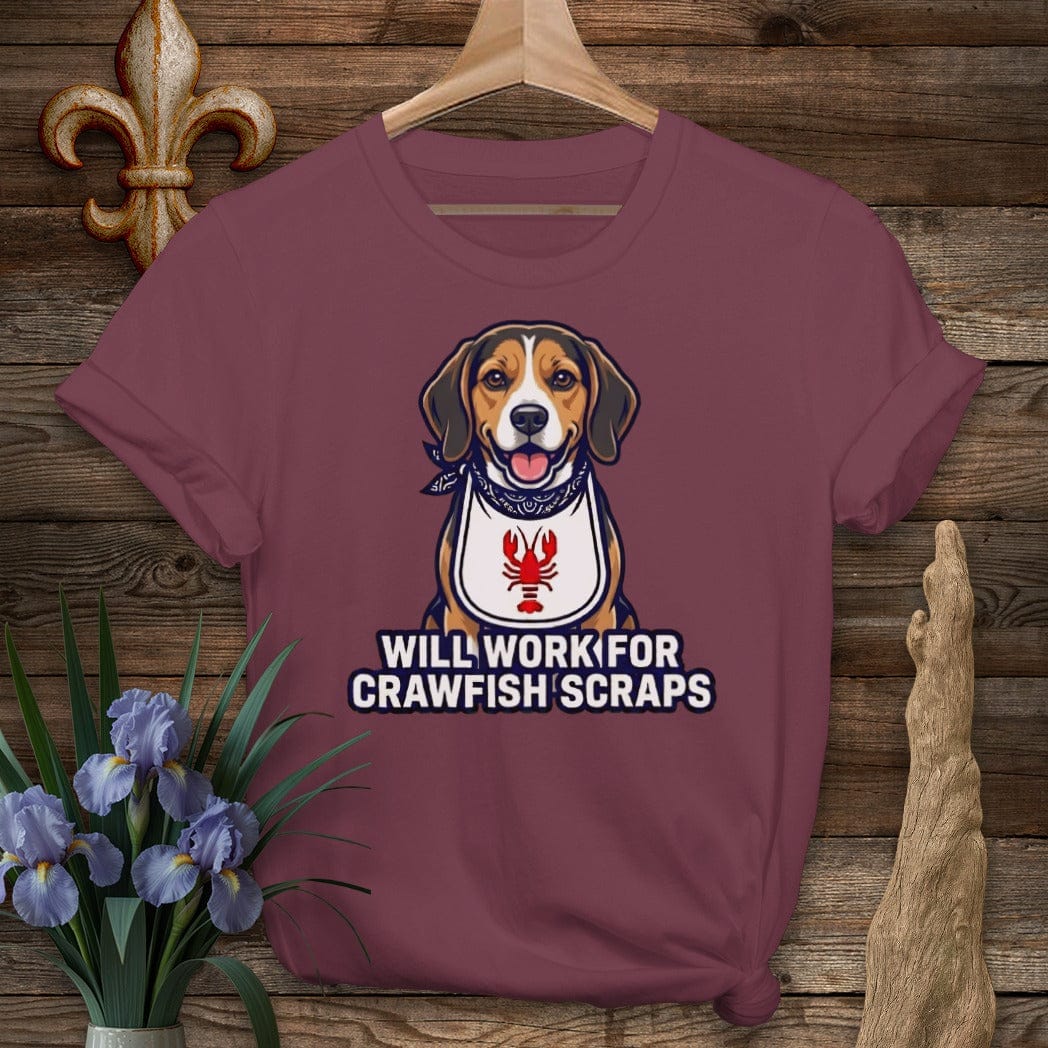 S / Maroon Louisiana Beagle Crawfish Scraps T-SHirt by Laissez Faire Wear