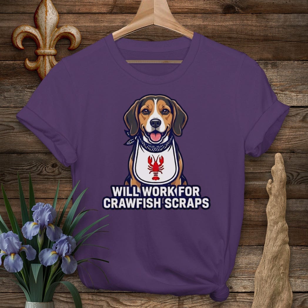 S / Purple Louisiana Beagle Crawfish Scraps T-SHirt by Laissez Faire Wear
