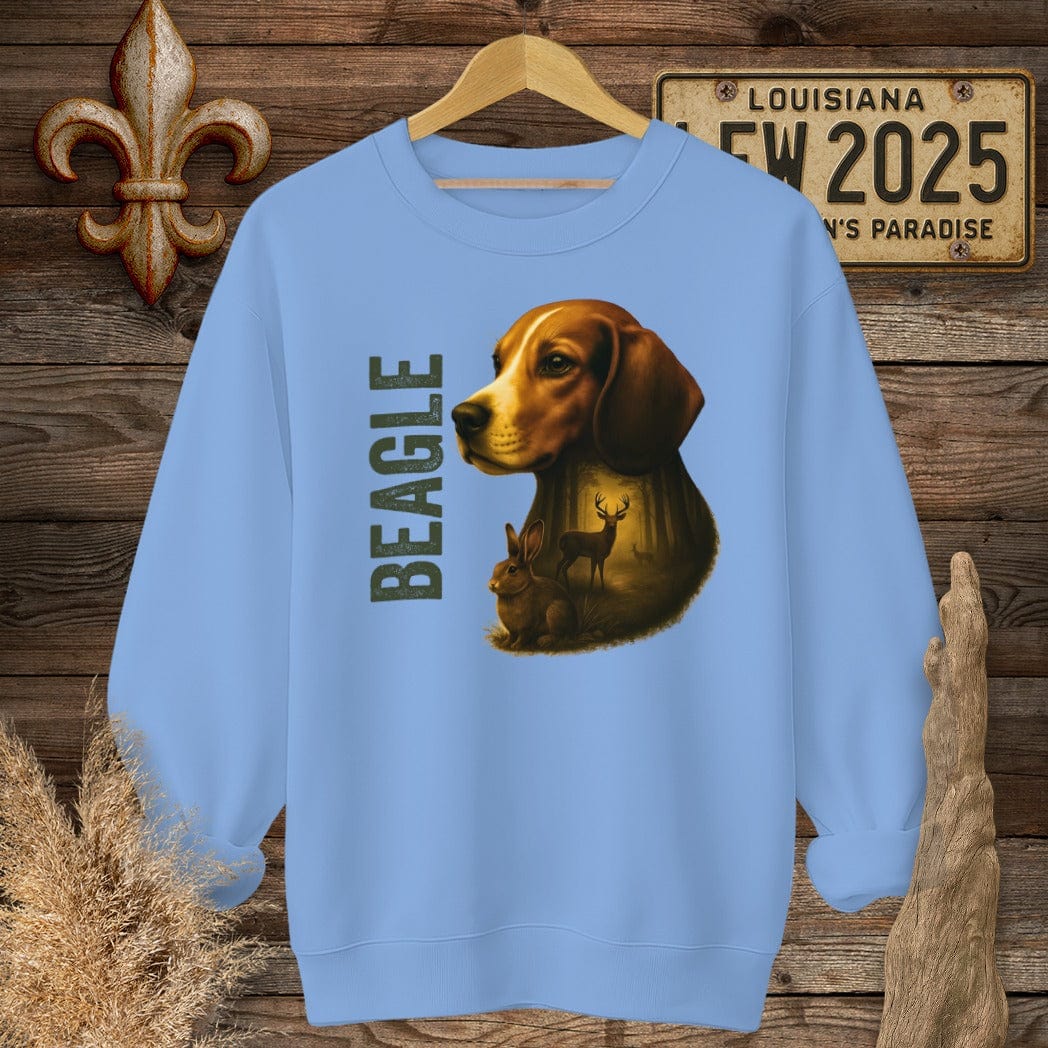 S / Carolina Blue Louisiana Beagle Hunting Dog Sweatshirt by Laissez Faire Wear