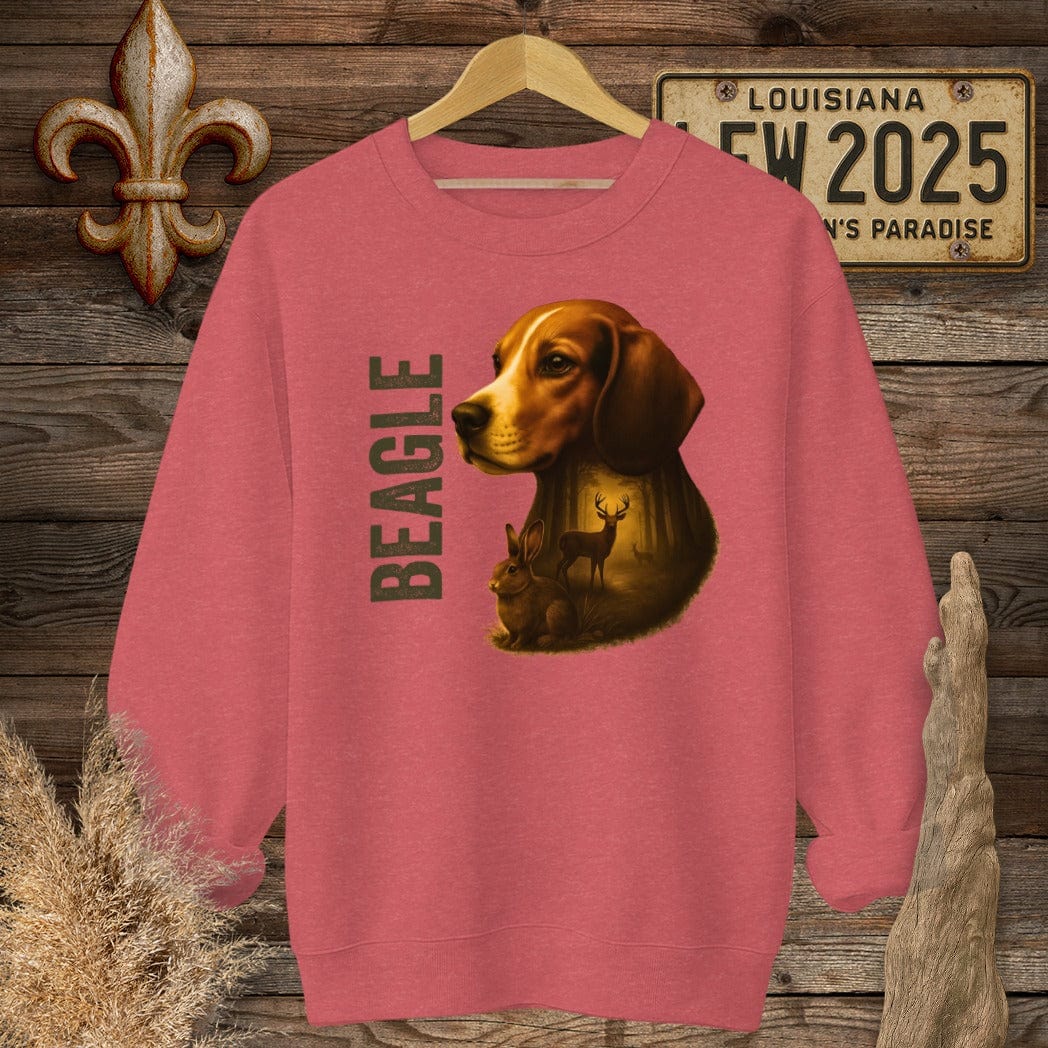 S / Heather Scarlet Red Louisiana Beagle Hunting Dog Sweatshirt by Laissez Faire Wear