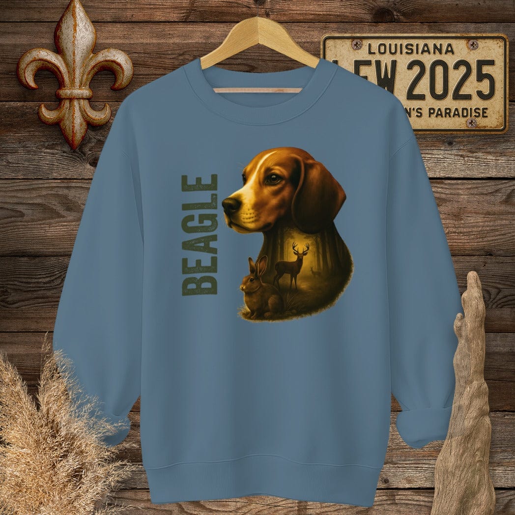 S / Indigo Blue Louisiana Beagle Hunting Dog Sweatshirt by Laissez Faire Wear