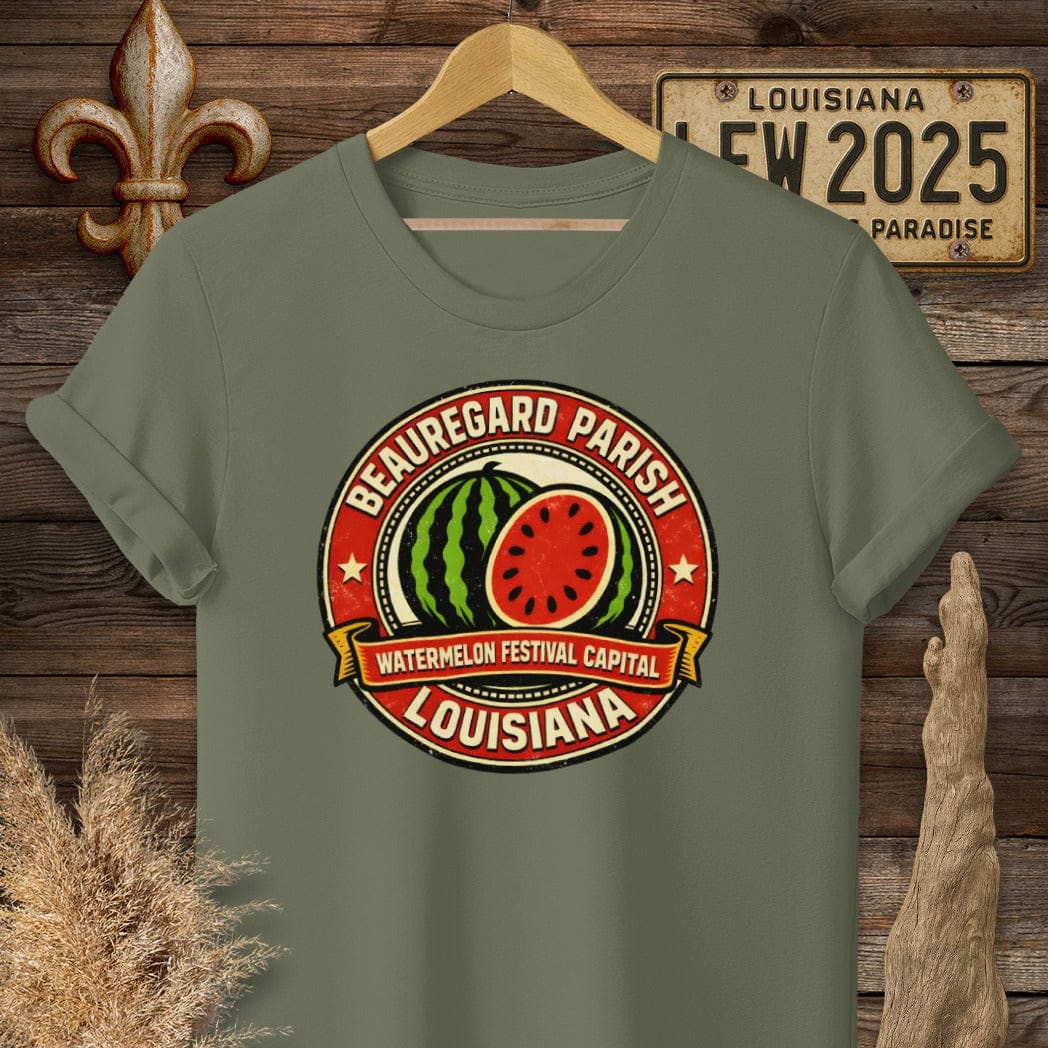 S / Military Green Louisiana Beauregard Parish T-Shirt by Laissez Faire Wear