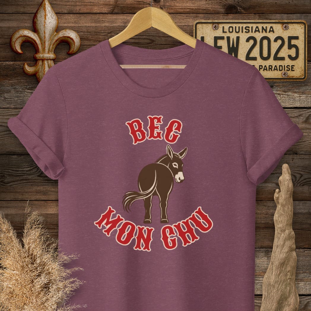 S / Heather Maroon Louisiana Bec Mon Chu T-Shirt by Laissez Faire Wear