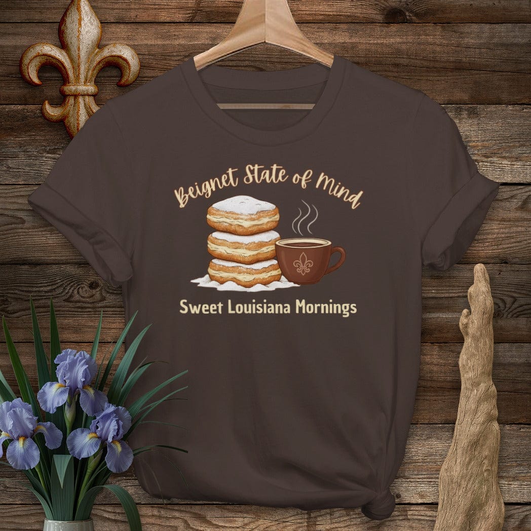 S / Dark Chocolate Louisiana Beignet State of Mind T-Shirt by Laissez Faire Wear