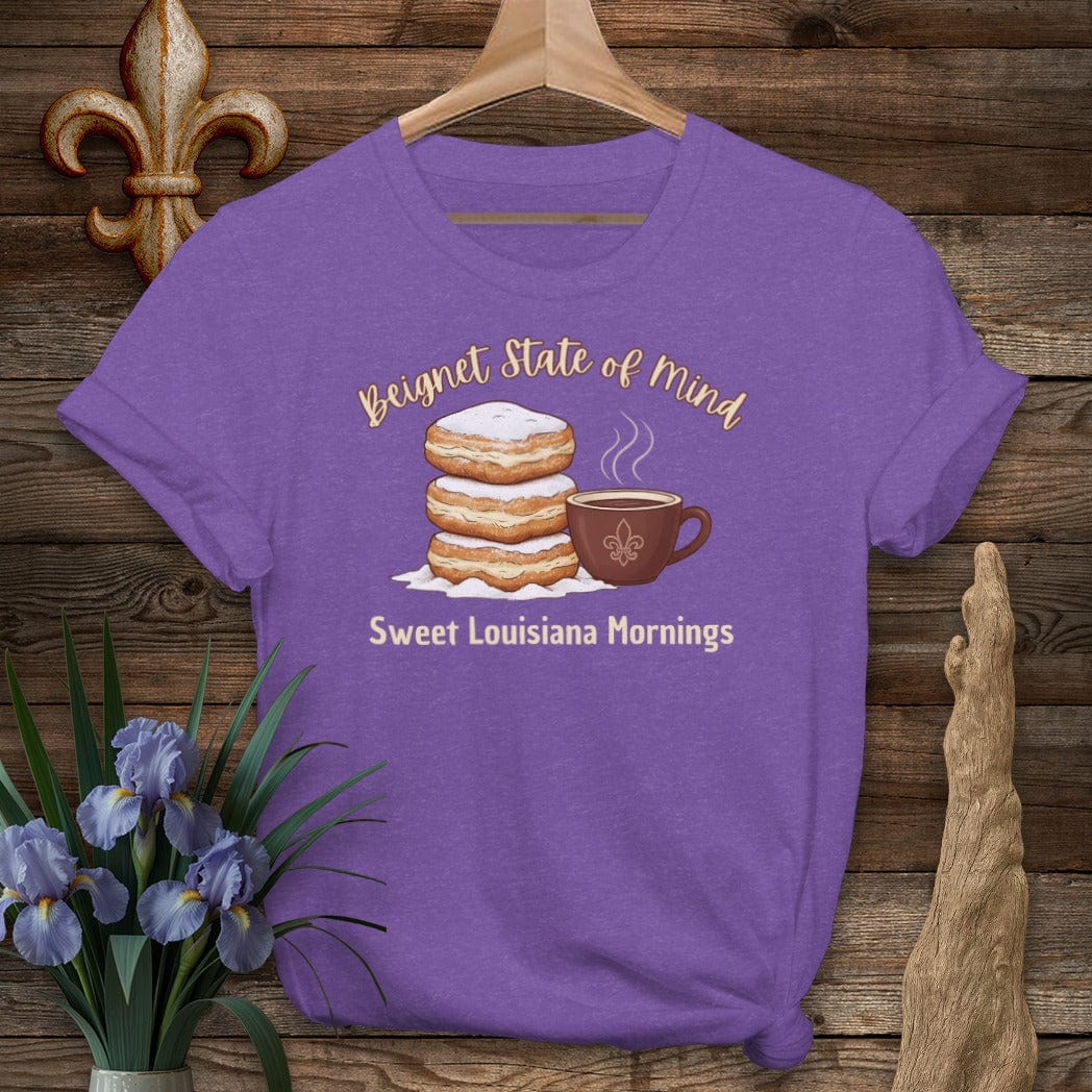 S / Heather Purple Louisiana Beignet State of Mind T-Shirt by Laissez Faire Wear