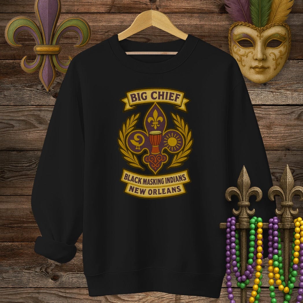 S / Black Louisiana Big Chief Black Masking Indians Sweatshirt by Laissez Faire Wear