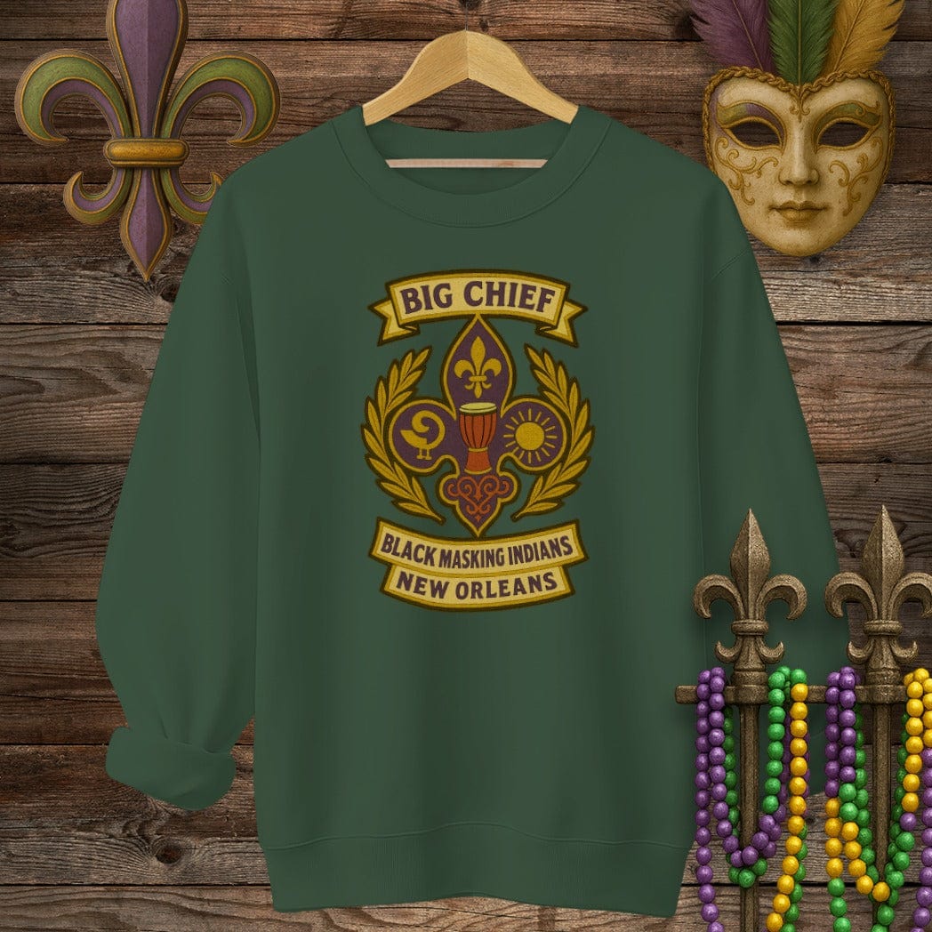 S / Forest Green Louisiana Big Chief Black Masking Indians Sweatshirt by Laissez Faire Wear