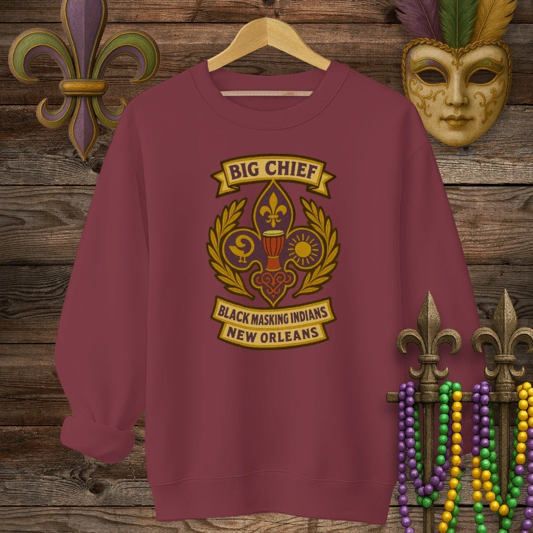 S / Garnet Louisiana Big Chief Black Masking Indians Sweatshirt by Laissez Faire Wear