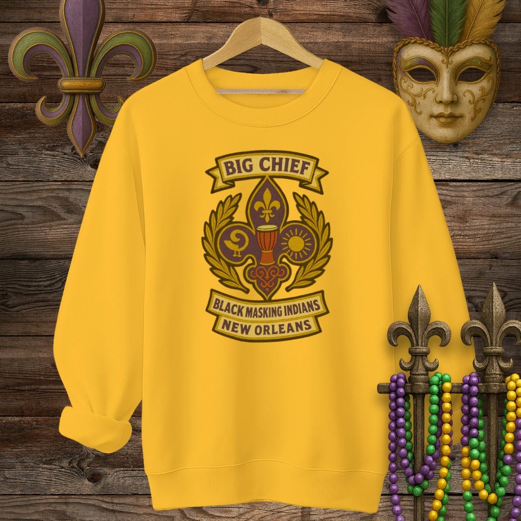 S / Gold Louisiana Big Chief Black Masking Indians Sweatshirt by Laissez Faire Wear
