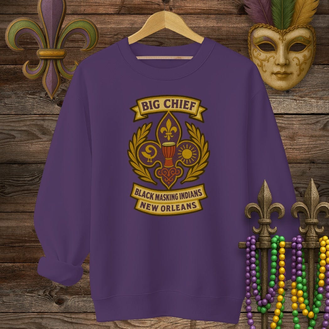 S / Purple Louisiana Big Chief Black Masking Indians Sweatshirt by Laissez Faire Wear