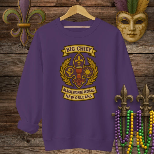 S / Purple Louisiana Big Chief Black Masking Indians Sweatshirt by Laissez Faire Wear