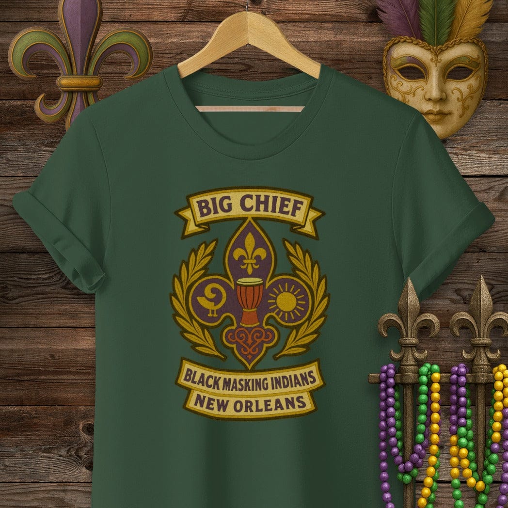 S / Forest Green Louisiana Big Chief Black Masking Indians T-Shirt by Laissez Faire Wear