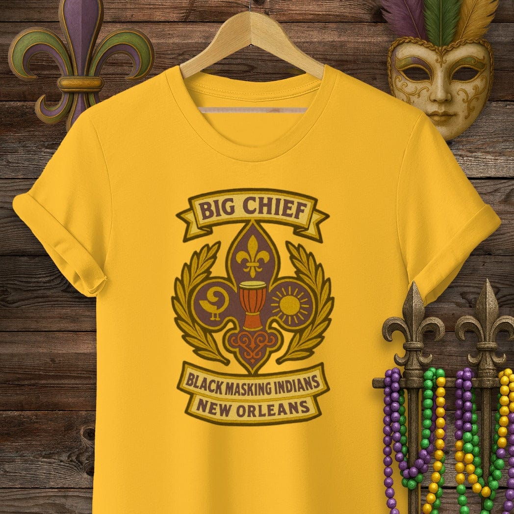 S / Gold Louisiana Big Chief Black Masking Indians T-Shirt by Laissez Faire Wear