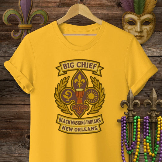 S / Gold Louisiana Big Chief Black Masking Indians T-Shirt by Laissez Faire Wear