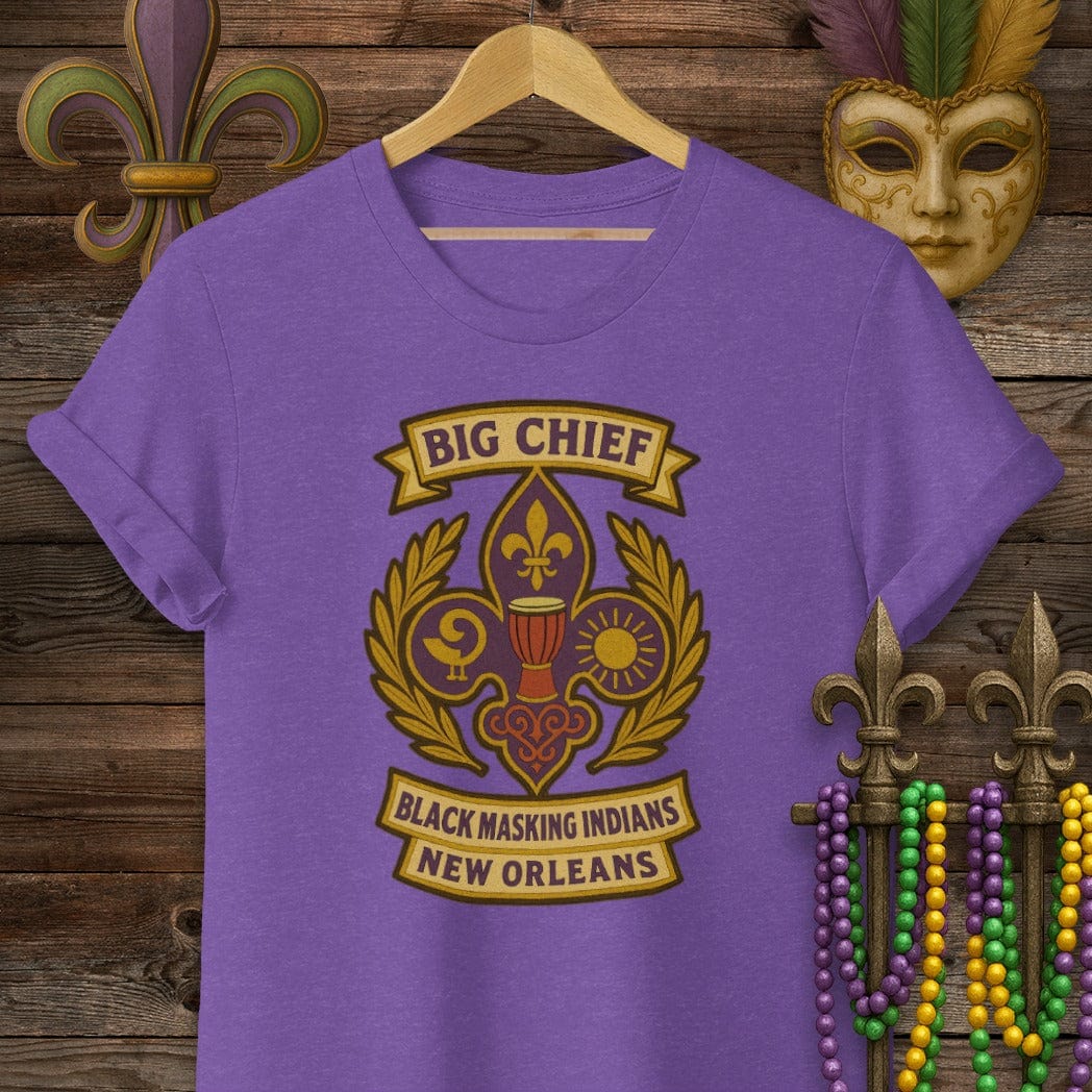 S / Heather Purple Louisiana Big Chief Black Masking Indians T-Shirt by Laissez Faire Wear