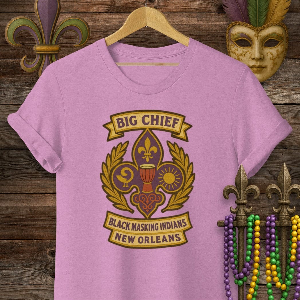 S / Heather Radiant Orchid Louisiana Big Chief Black Masking Indians T-Shirt by Laissez Faire Wear