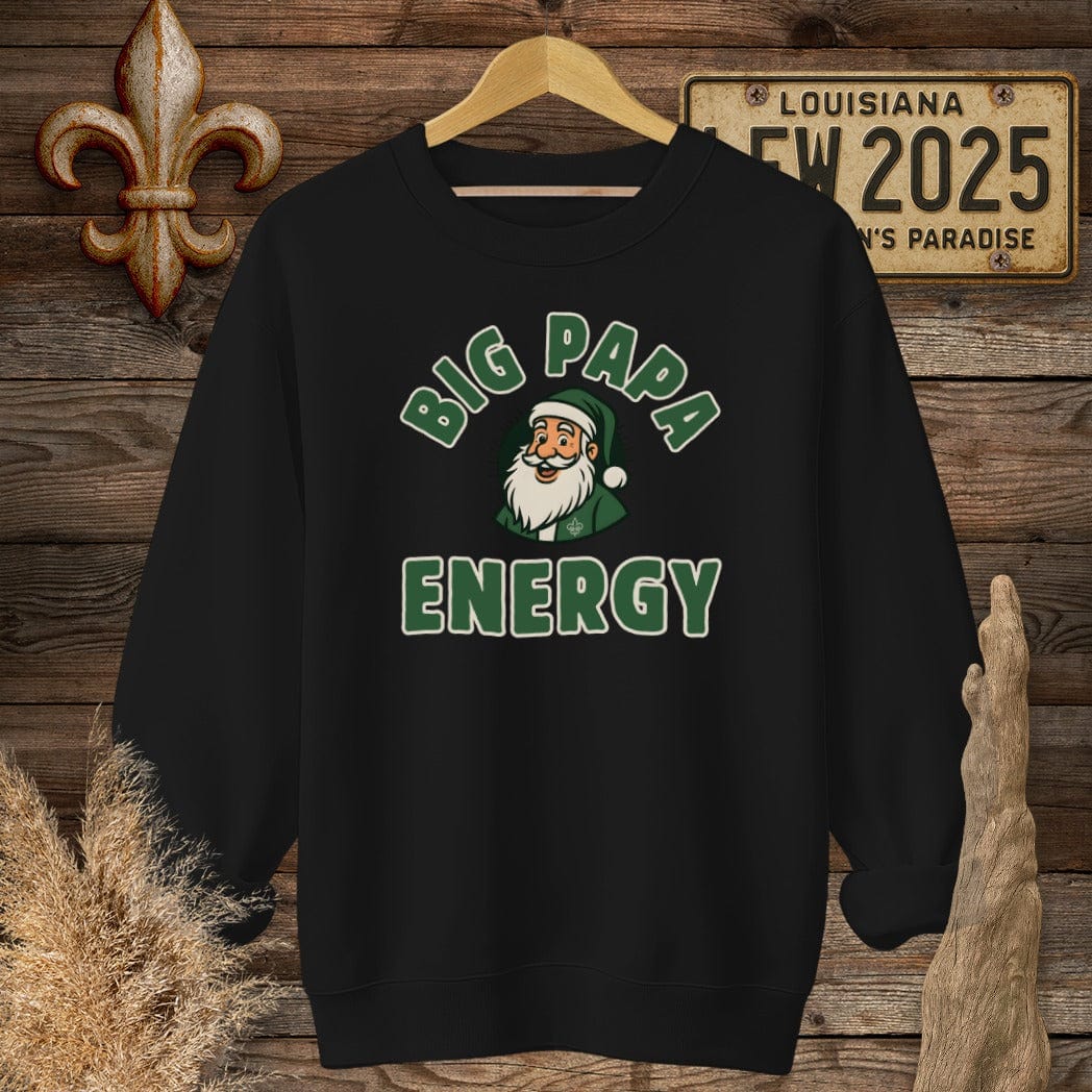 S / Black Louisiana Big Papa Energy Christmas Sweatshirt by Laissez Faire Wear